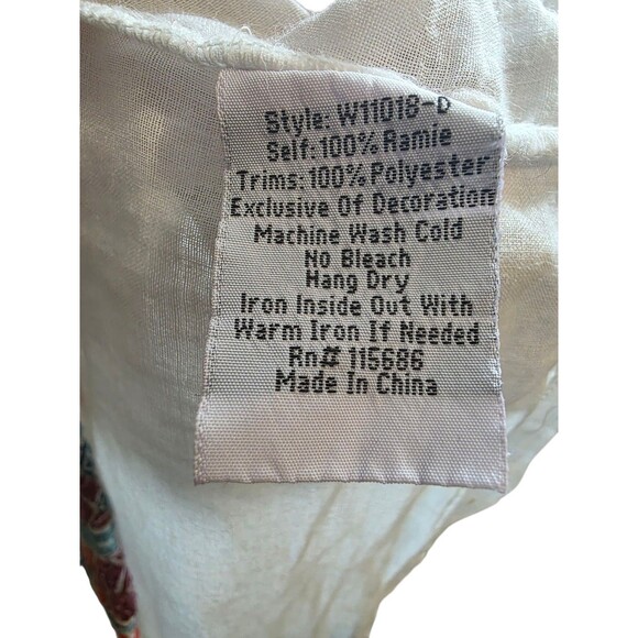 Johnny Was Workshop Top Womans Extra Small White Colorful Embroidered Boho - Picture 7 of 7
